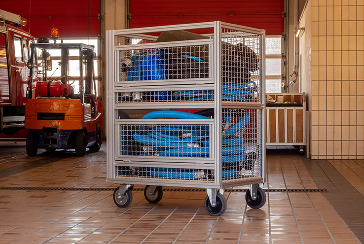 Fire service mobile container racks